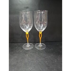 Mikasa Crystal Tuscan Wine Glasses,‎ Yellow Stem Water Glass, Set of 2, Art Deco